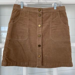 Anthropologie Button-Front Corduroy Skirt in Tan Brown